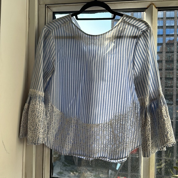 Zara size small striped blue and white shirt with with flared arms - Picture 2 of 7